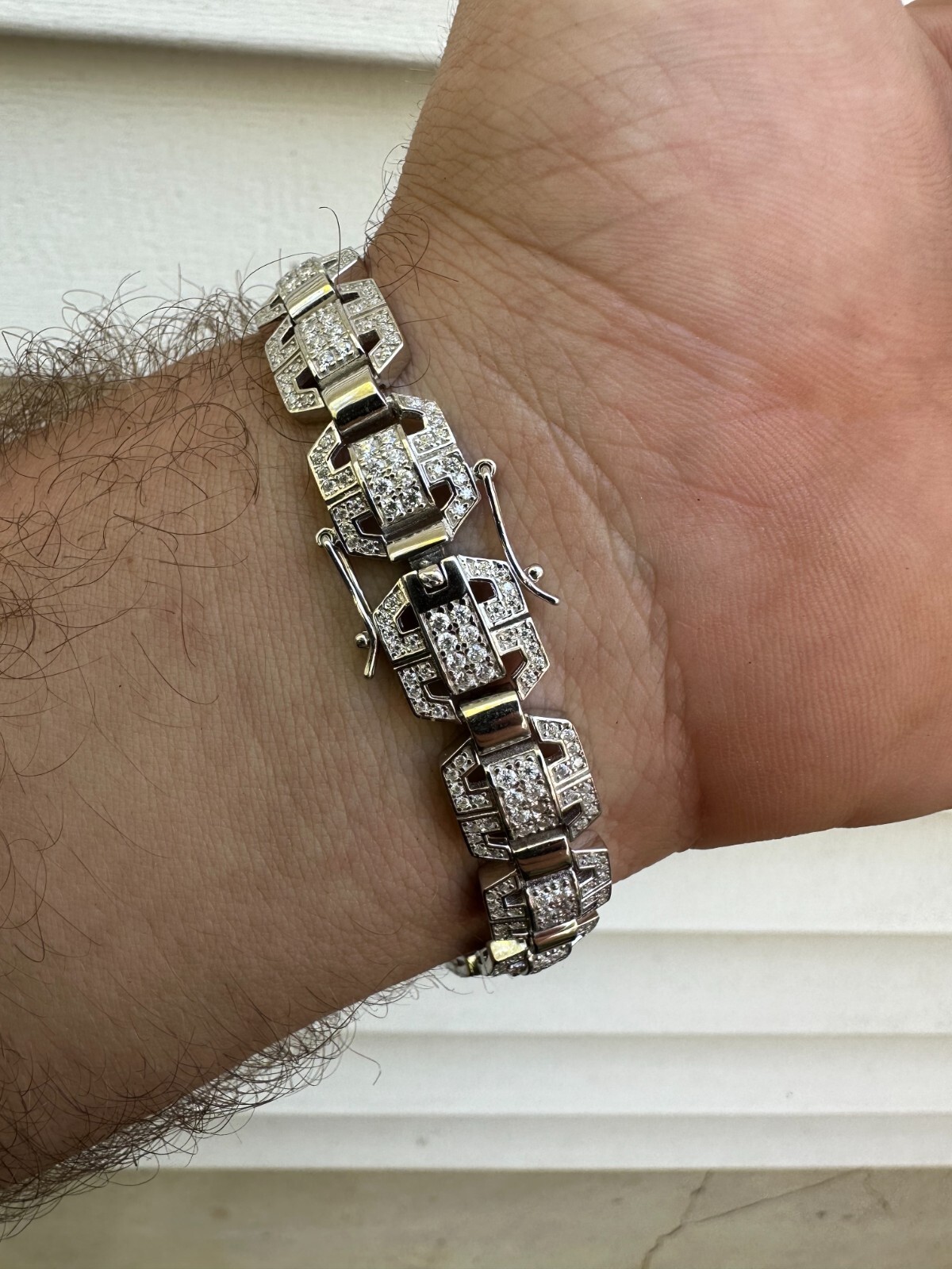 Men’s Moissanite Custom Link Real 925 Sterling Silver Bracelet Passes Tester