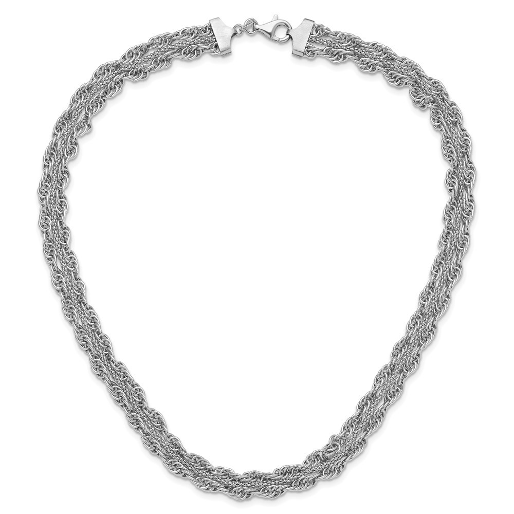 Sterling Silver Rhodium-plated Rope Link Chain Fancy Necklace 18.5″ 16.82gm