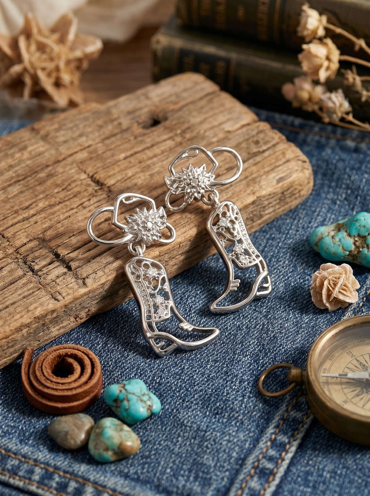 2pcs Western Cowboy Hollow Boot Earrings Unique For Daily Wear And Festivals