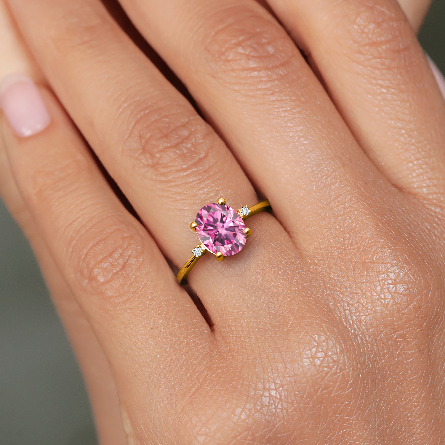18K Yellow Gold Plated Silver Ring Pink Moissanite Diamond (2.85 Cttw)