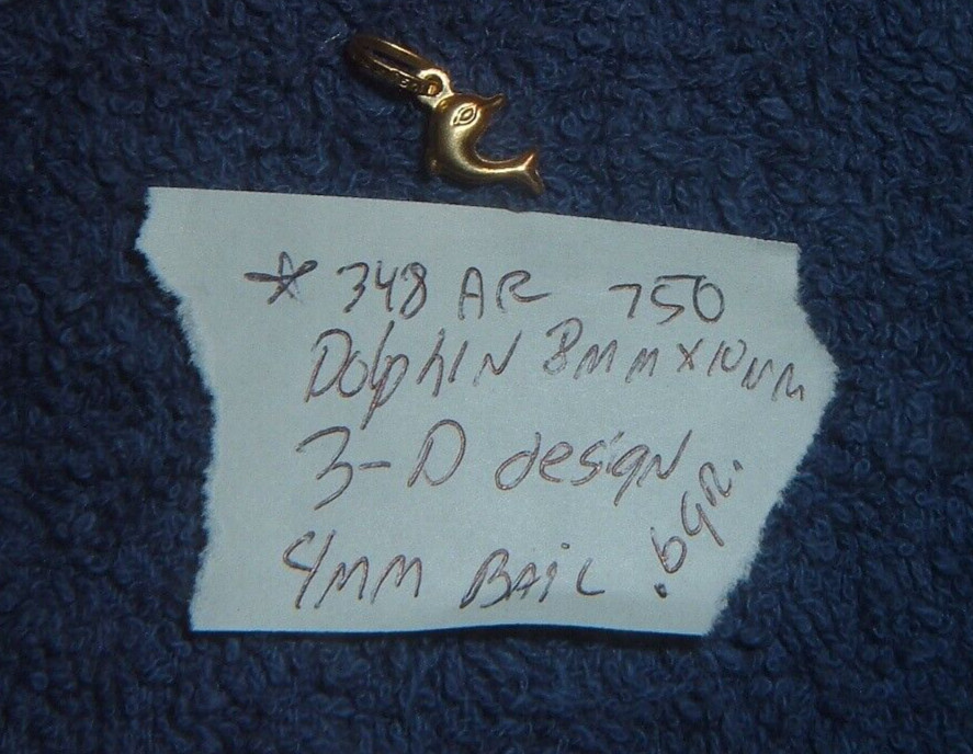 3D STAMPED * 348 AR 750 18K SOLID GOLD DOLPHIN PENDANT CHARM CHAIN NECKLACE .6g