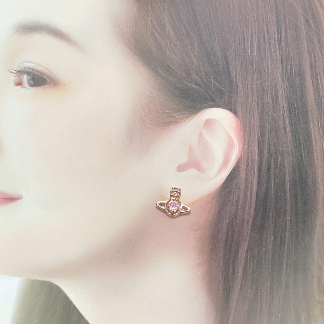 Vivienne Westwood Earrings Petite Rhinestone Pink Gold w/drawstring
