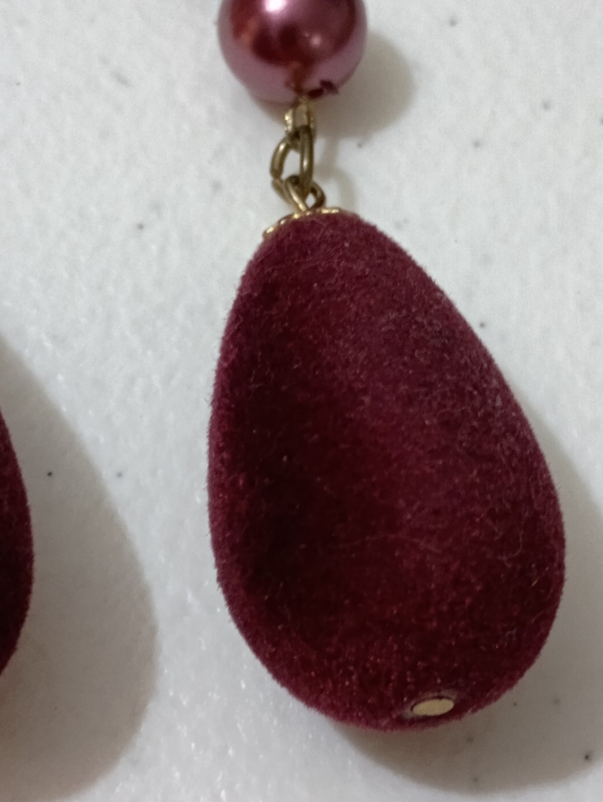 Long 1970s Velvet Purple Bead Brass Gold Tone Dangle ClipOn Earrings ~2.8 in