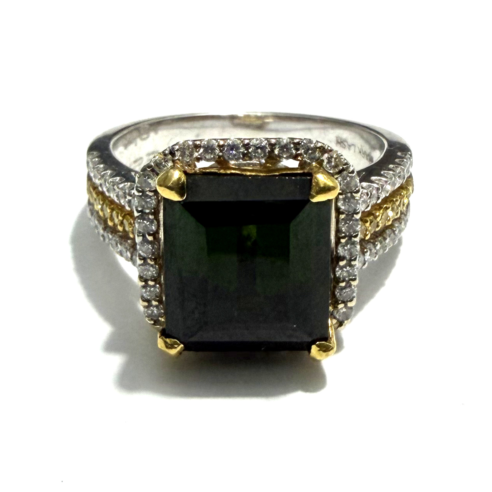 18K White Gold Green Tourmaline Diamond Ring 3.93ct Tourmaline 0.57ctw Diamonds