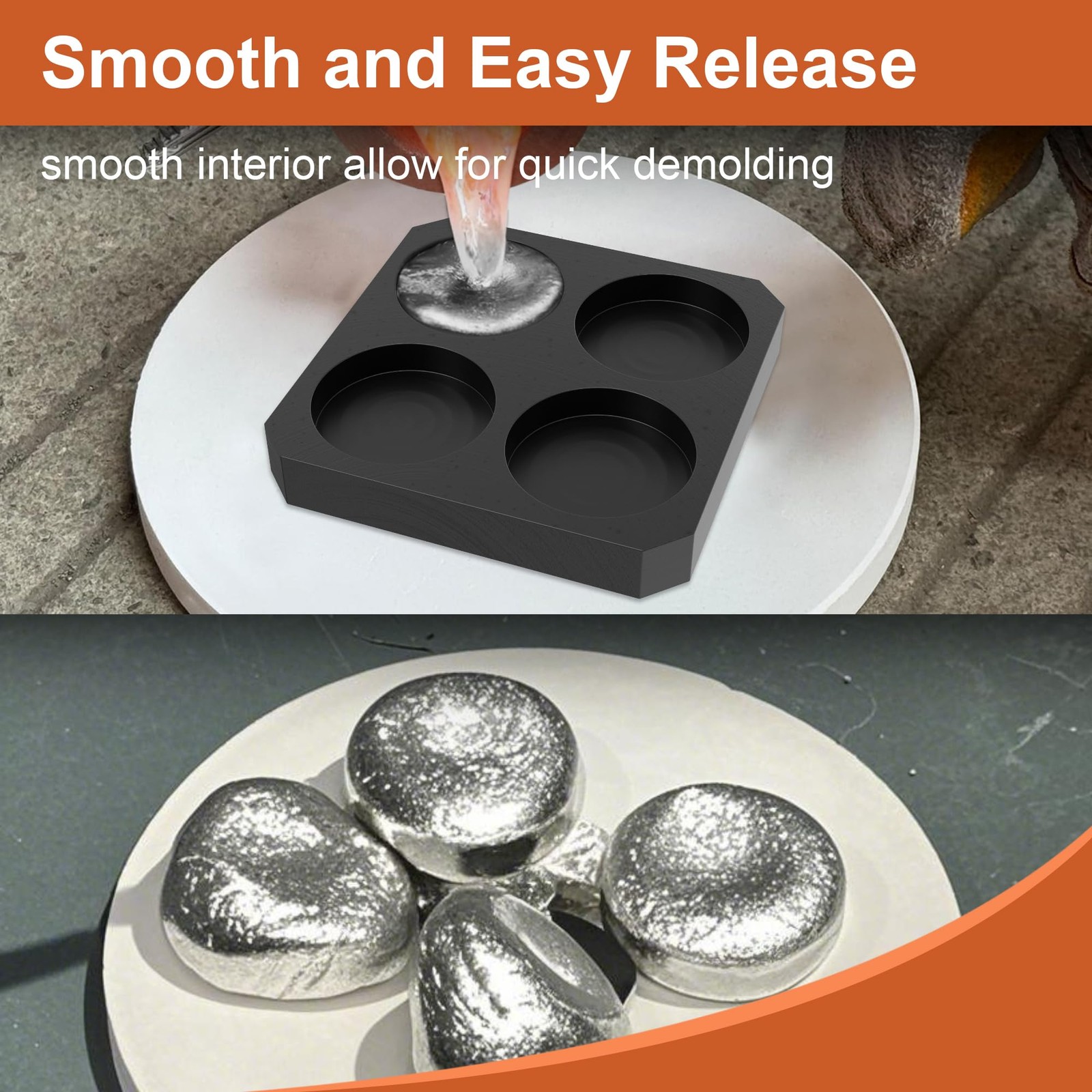 Nelyrho Graphite Ingot Mold, 3.74″ x 3.74″ x 0.55″, 1.57″ Round Coin Mold, Hi…