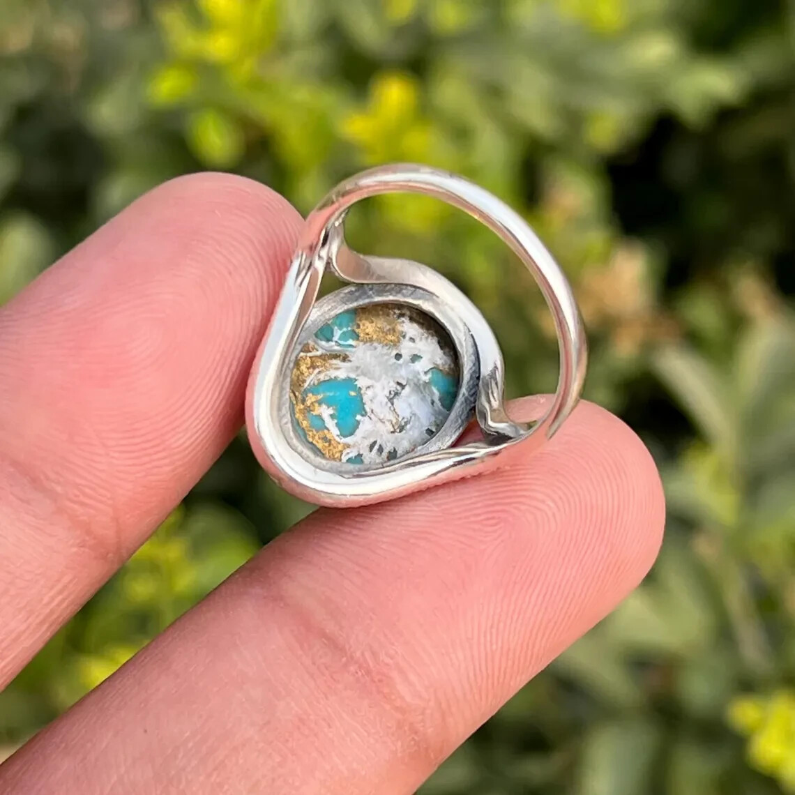 Blue Copper Turquoise Eye Shape Ring-925 Sterling Silver Split Shank Ring Gift