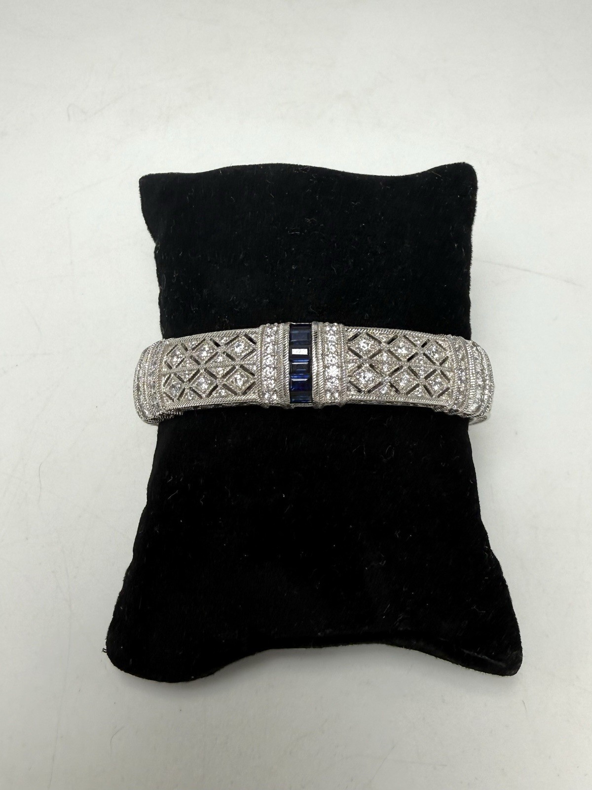 Judith Ripka 925 Sterling CZ Blue Sapphire & Diamonique Cuff Bracelet (J-450)