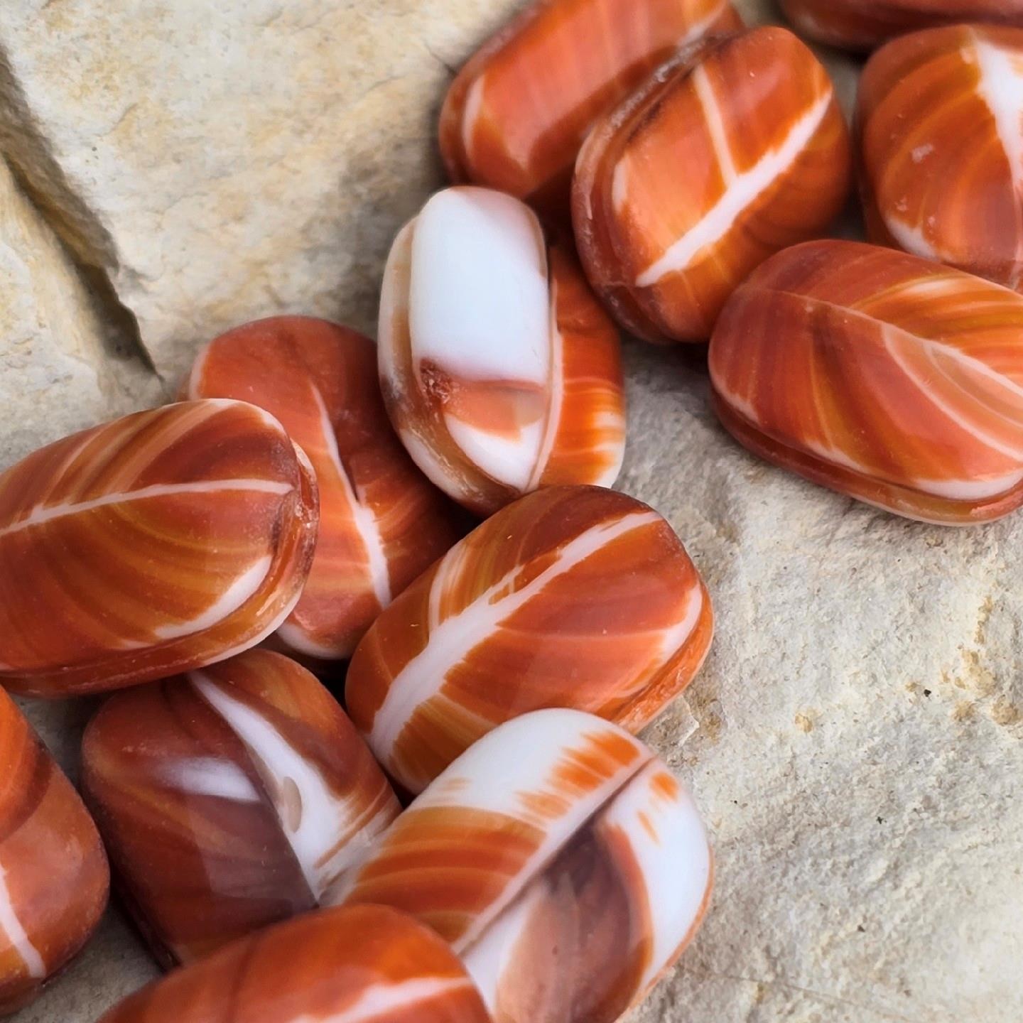 15 Terracotta Vintage Glass Bead Stones W/ Grooves For Wire Wrapping. No Holes