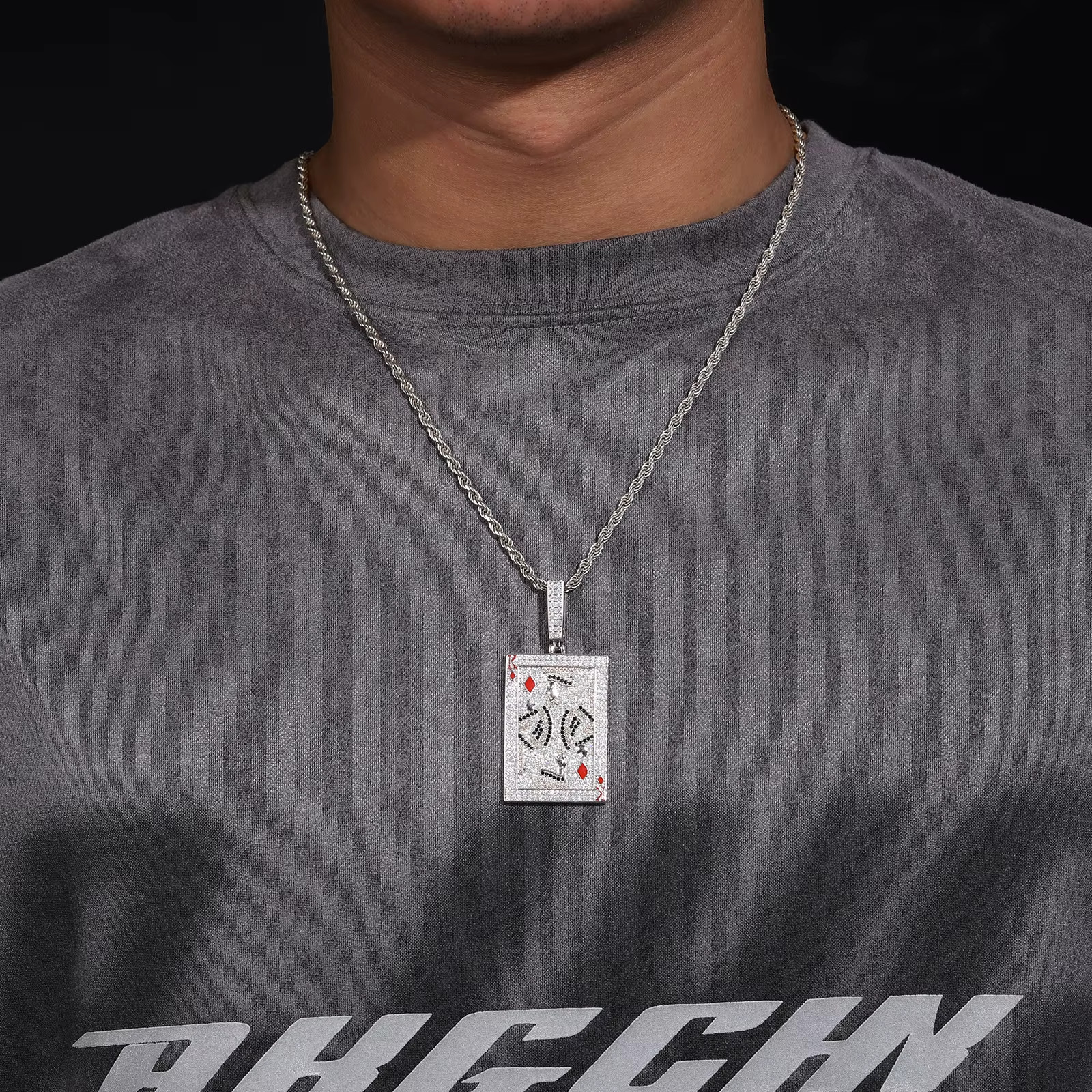 King Poker Card Moissanite Pendant VVS 925 Silver Iced Out Hip Hop Jewelry Men