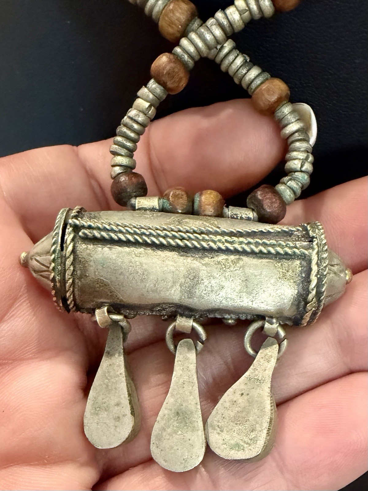 50g 925 Sterling Silver Tribal Blue Lapis Amulet Necklace | Vintage Thai Artisan