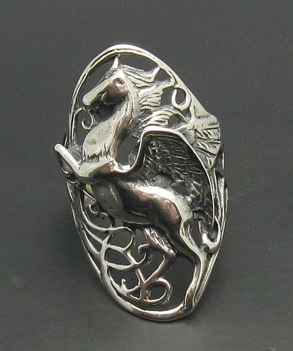 Genuine Long Sterling Silver Ring Pegasus Solid Hallmarked 925 Handmade