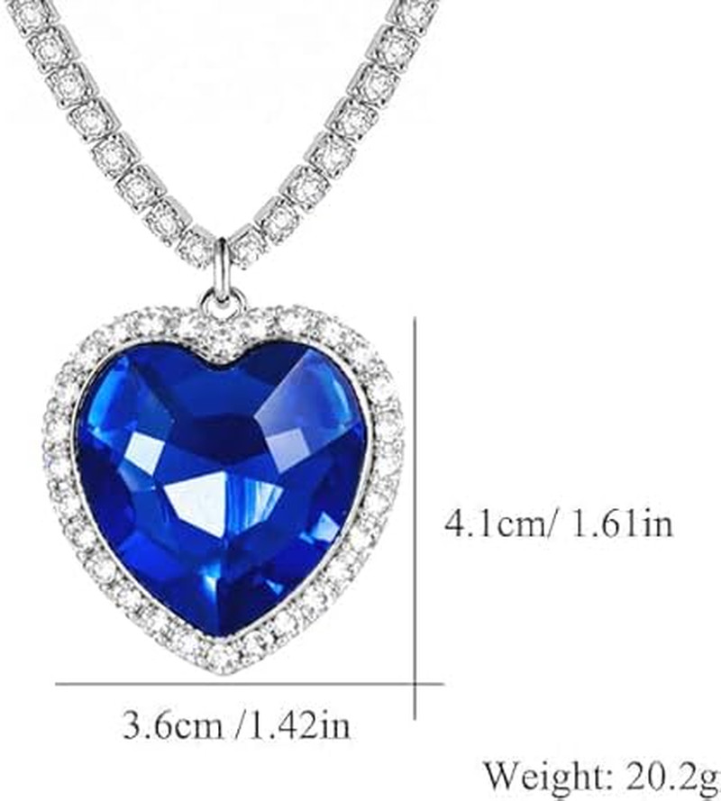 Titanic Heart the Ocean Simulated Blue Sapphire, Silver Necklace Pendants Jewelr
