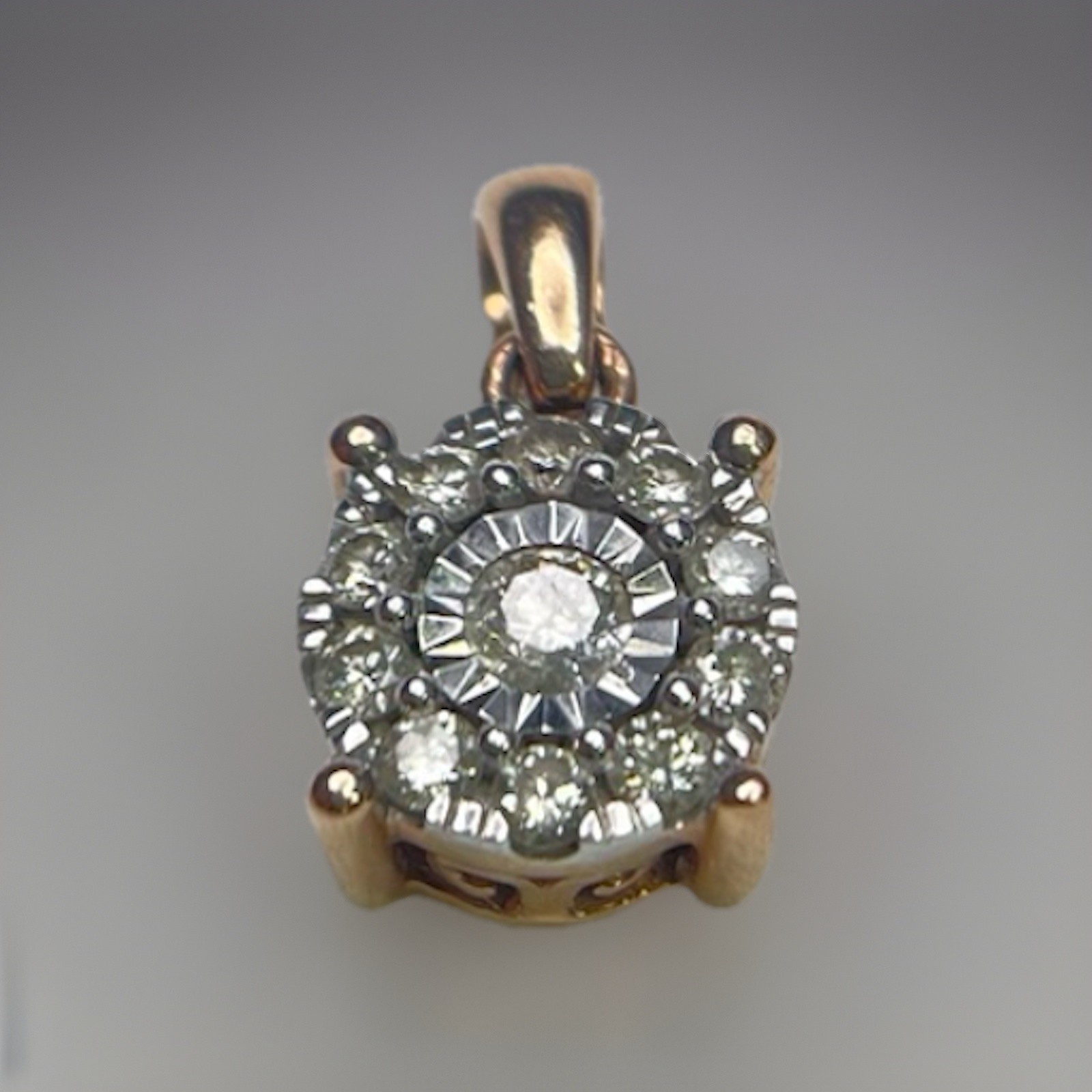 14K Rose Gold Round Dia Charm Pendant – 0.27ctw 0.20 Outer / 0.07 Center 1.6g