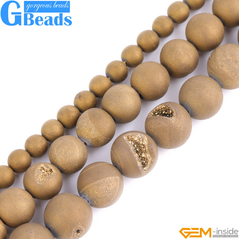 Metallic Titanium Coated Drusy Druzy Quartz Agate Round Beads Free Shipping 15″