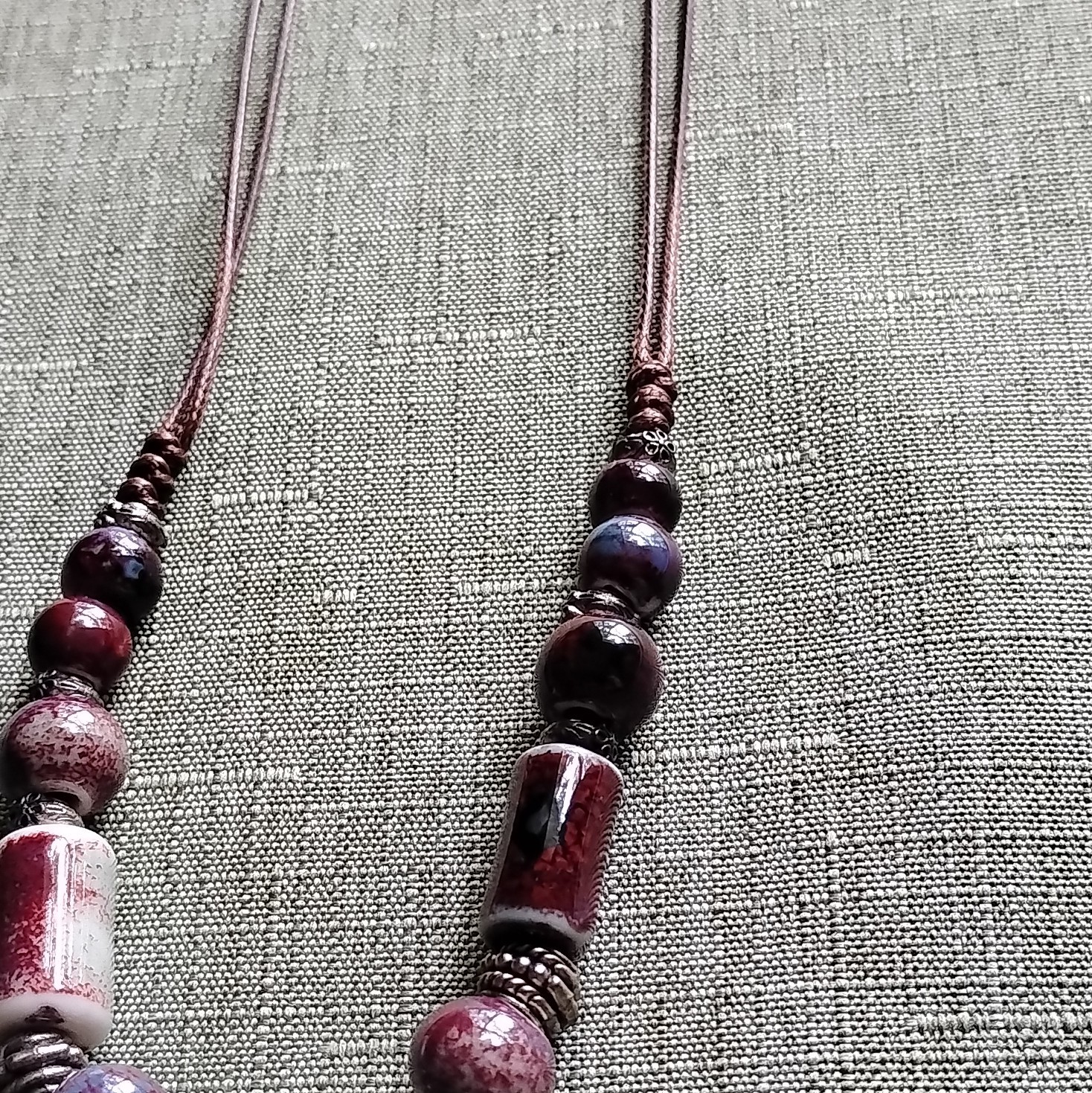 Purple Glass Beaded Cord Necklace Butterfly Charm. 3099