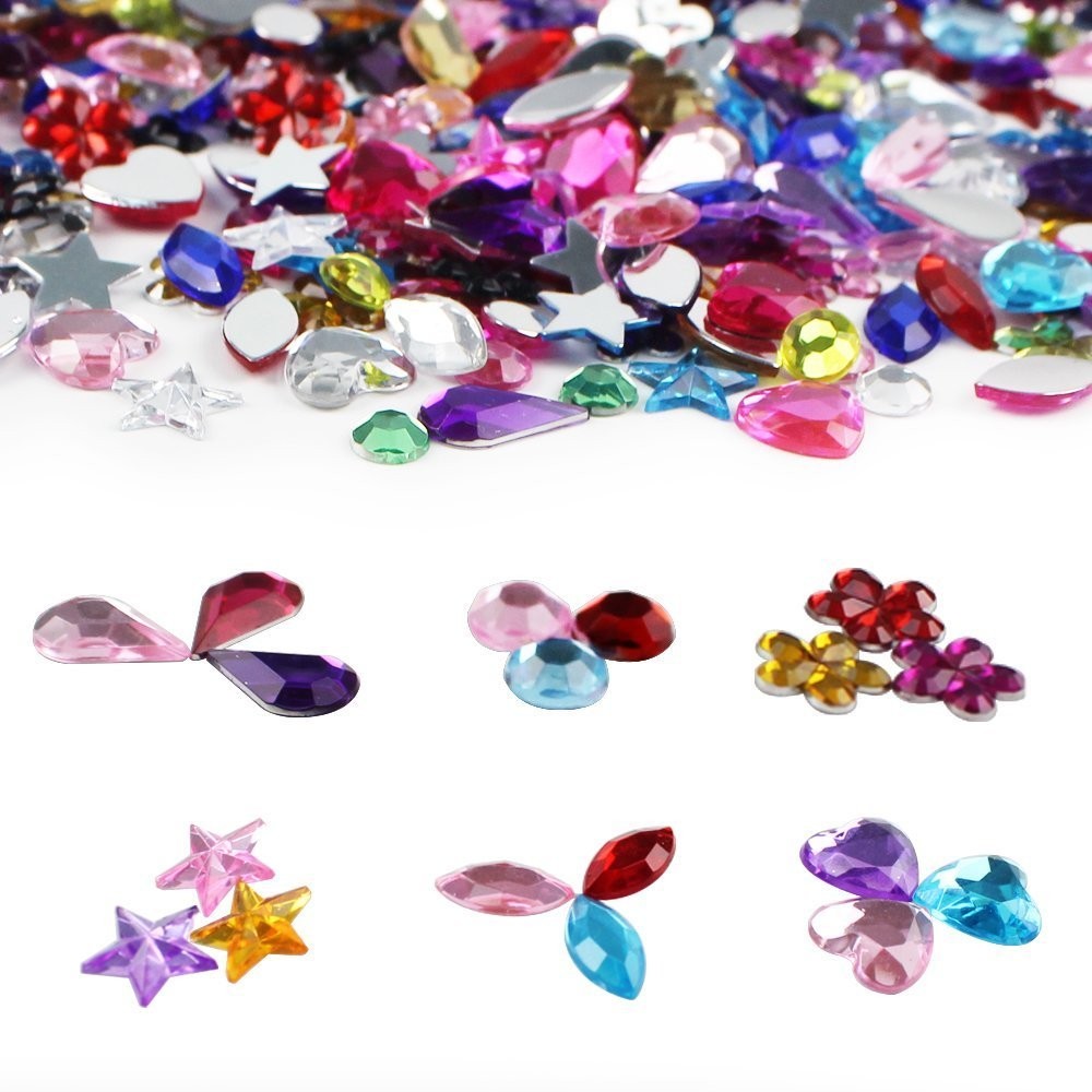 JPSOR 600pcs AB Flatback Rhinestones Craft Gems Mixed Shapes Set