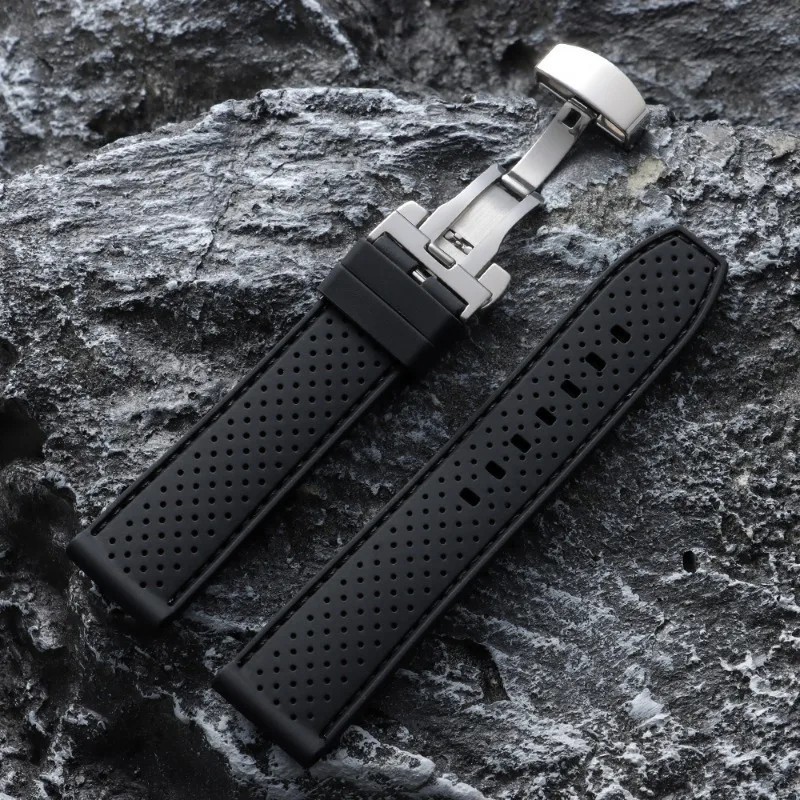 Silicone Breathable Sport Watch Band Strap 20mm 22mm Butterfly Clasp Bracelet