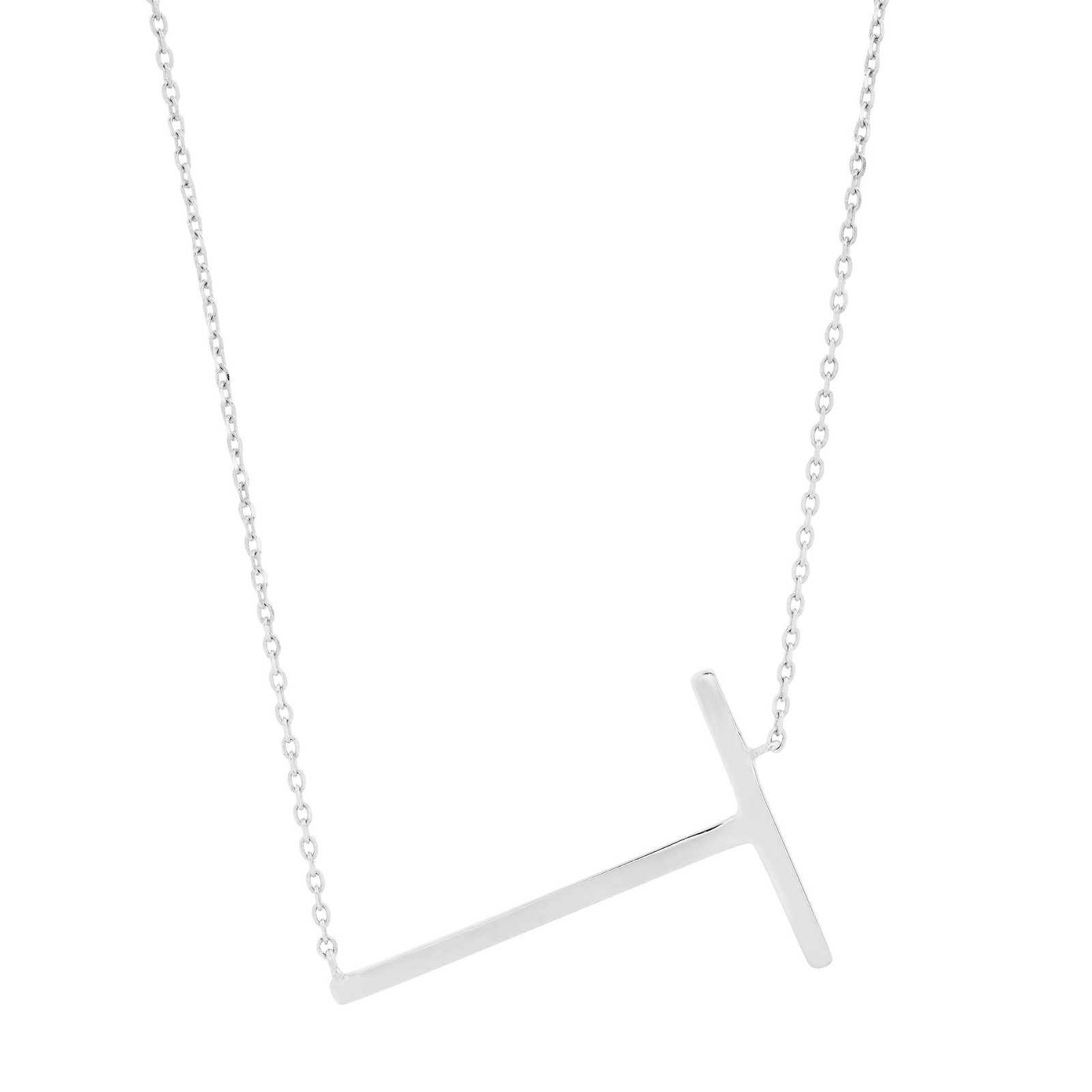 Solid Sterling Silver Sideways Block Initial Necklace, 16-18″ Extendable Chain