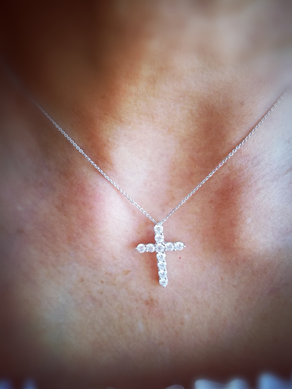 1 Ct Cross Pendant Necklace Simulated Diamond 14K Solid White Gold-Plated Silver