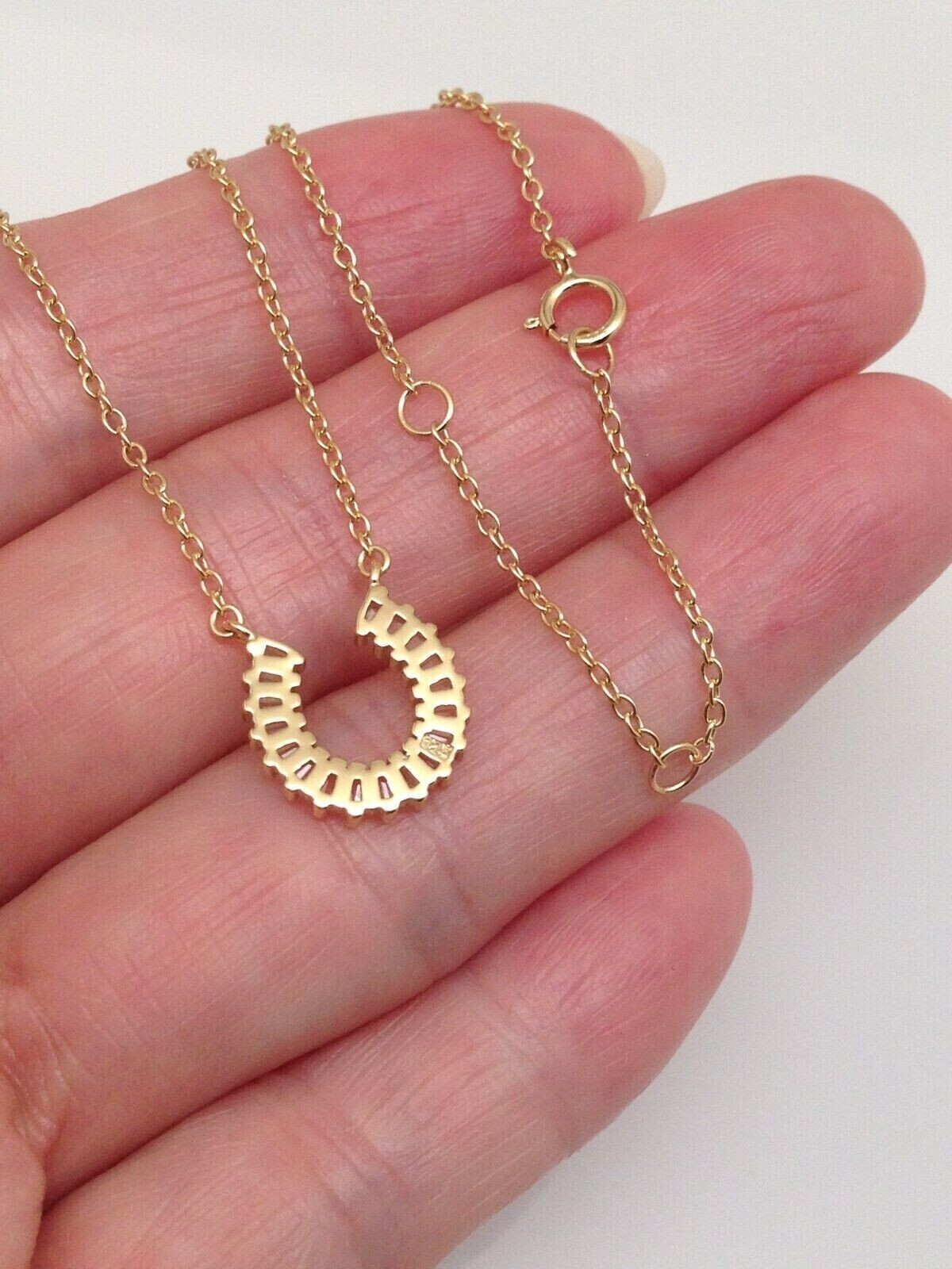 925 Sterling Silver CZ Baguette Horseshoe Pendant Necklace Gold Women 10.8mm