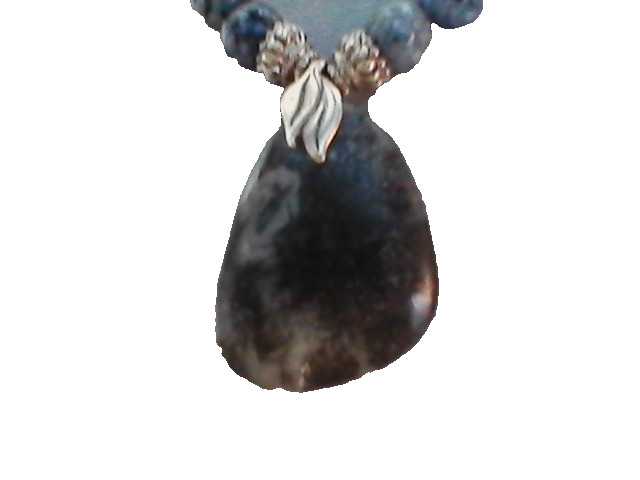 18″ 10mm sodallite beads and pendant with sterling silver clasp