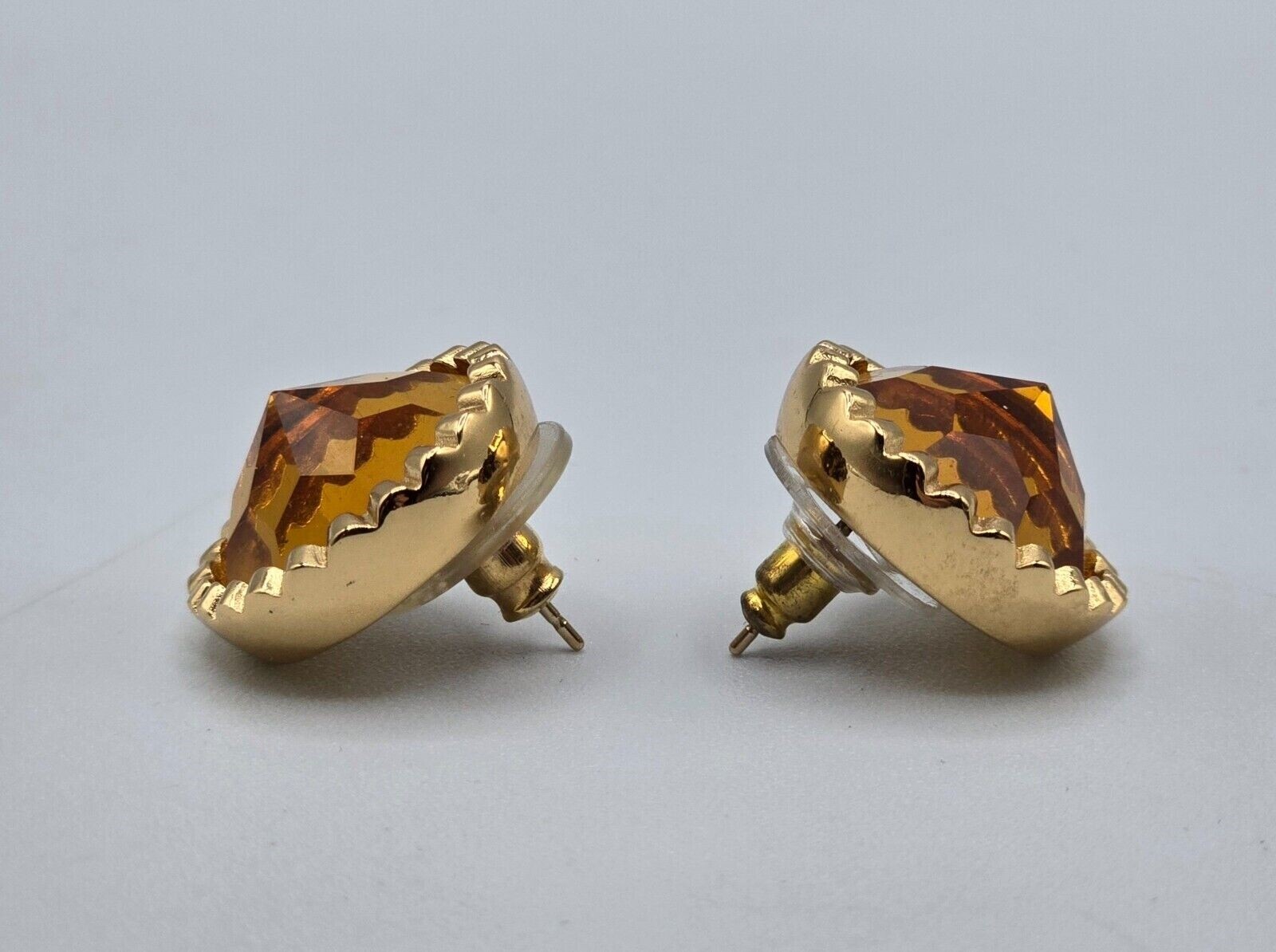 Christian Dior Earrings Faux Citrine Faceted Round Studs Inverted Stones
