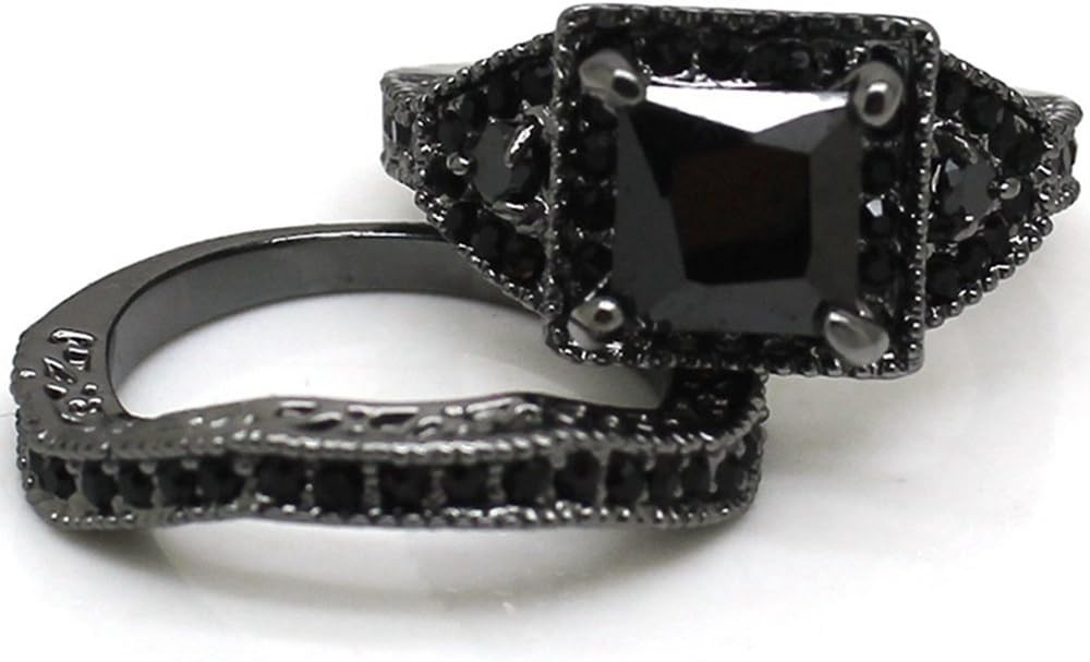 Two-in-One Black Princess Cut Ring | Anniversary or Bridal Halo | Sizes 4-15