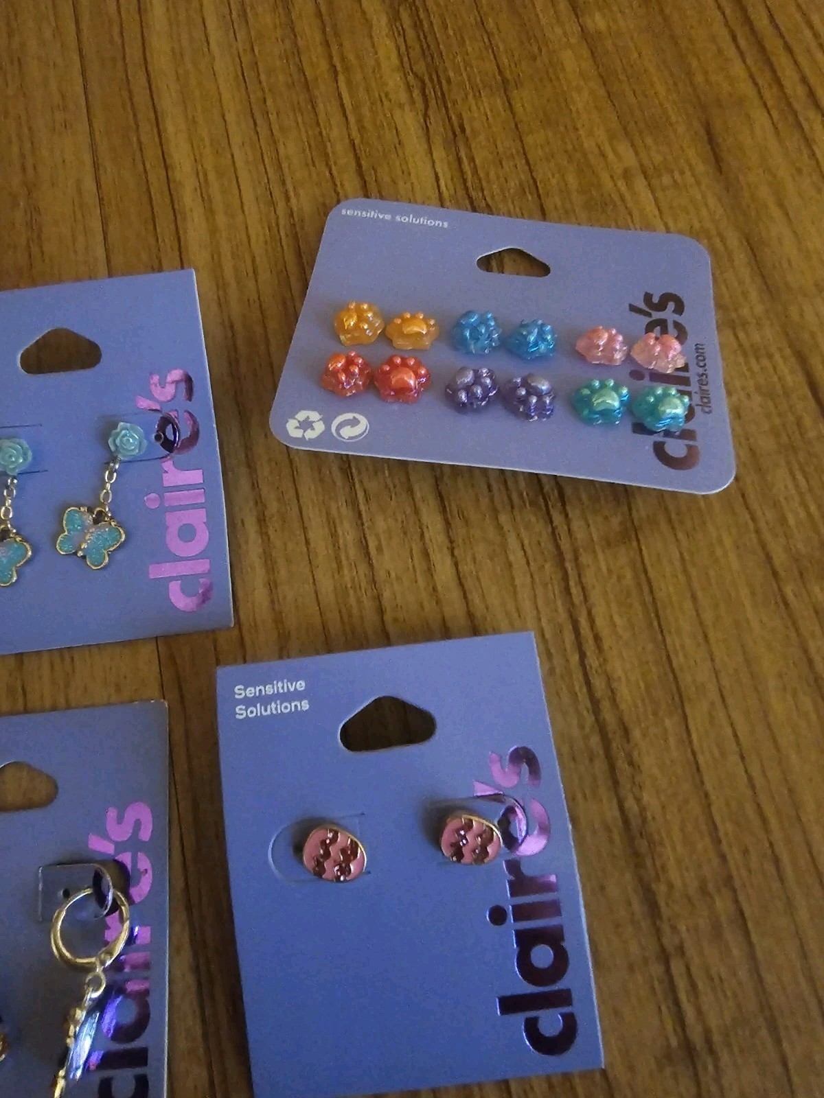Lot of 6 Sets of Claire’s Earrings Dangle Jewelry Butterflies, Eggs, Paw Prints