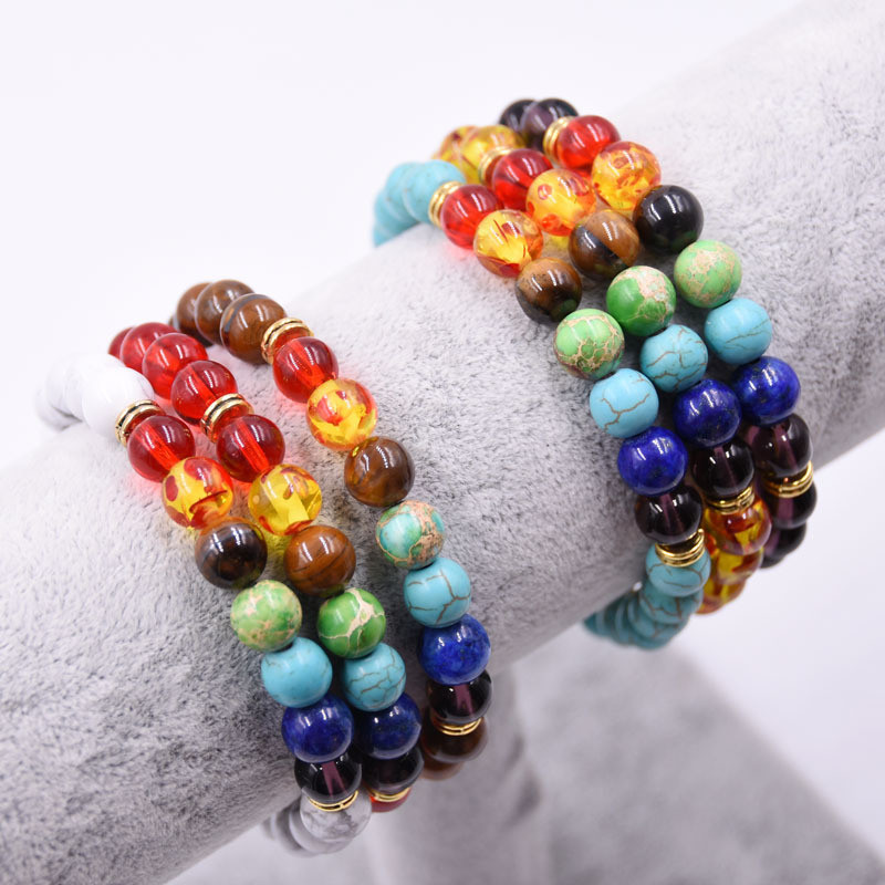 7 Chakras Lava Stone Bead Bracelet Elastic Natural Stone Yoga Essential Oil Diff
