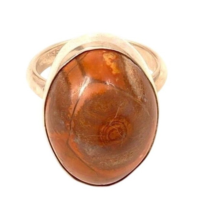Vintage Orange Brown Jasper Modernist Oval Gemstone Sterling Silver Ring*Sz 6.5