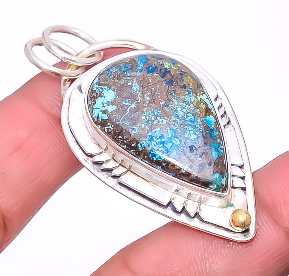 Azurite – Utah Gemstone 925 Sterling Silver Handmade Fine Art Pendant 2.15″ A330