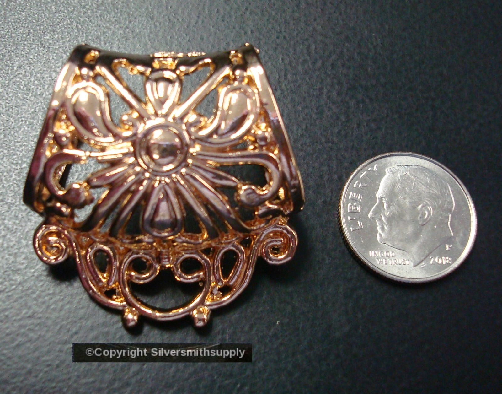 Scarf ring slide clip filigree dangle tube clasp Lt Rose Gold pl scarf FPC183B