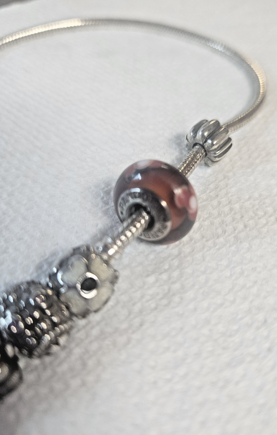 Pandora Necklace – 17 Charms – Weight 3 oz. – 18″ long – Lobster Clasp