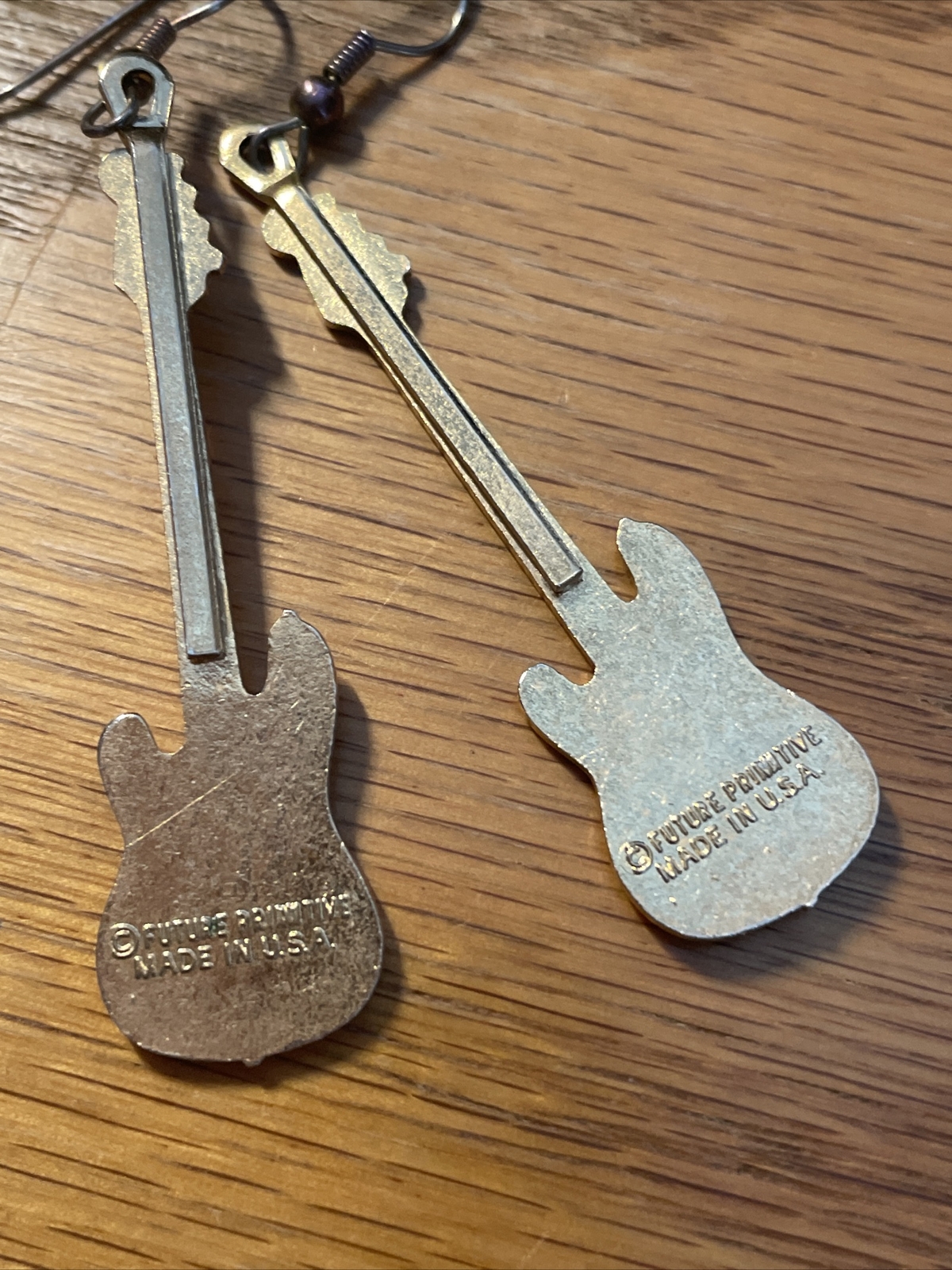 Vintage Future Primitive Guitar Instrument Earrings Pair 2.5”