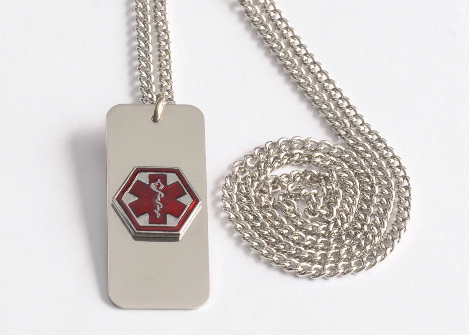 Diabetic Medical Alert ID necklace -USA made, FREE ID Wallet Card,Engraving