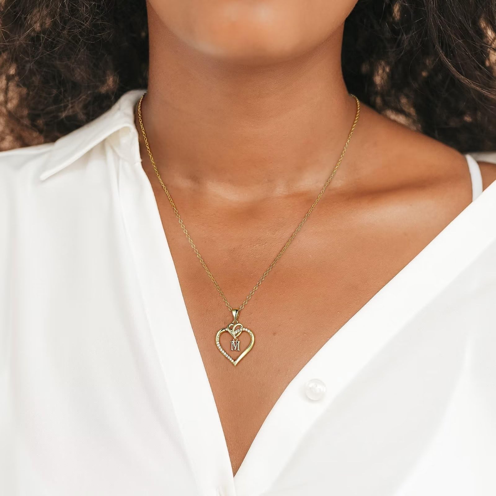 Personalized Heart Initial Necklace, 14K Gold-Plated A-Z Jewelry for Women & Gir