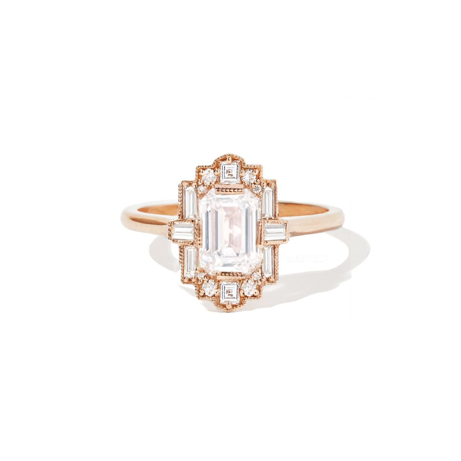 0.75 CT Emerald Cut Moissanite Engagement Ring 14K Yellow Gold Plated For Women