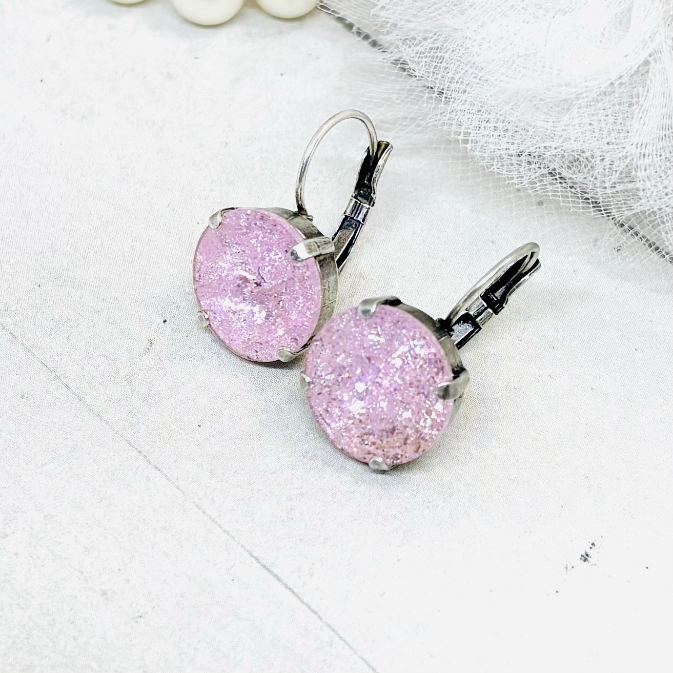 14mm Silver Plated Pink Ice Crystal Cup Chain Earrings
