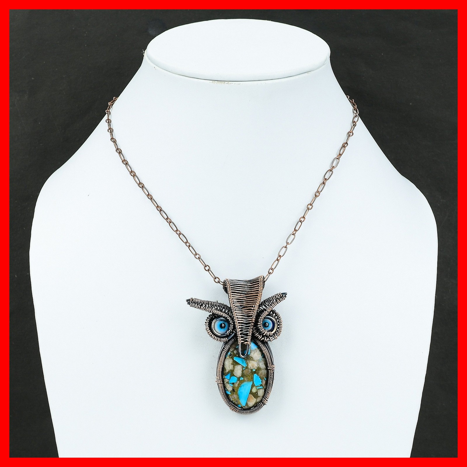 Pink Opal Copper Turquoise Gemstone Blue Color Evil Eye Pendant Jewelry Copper