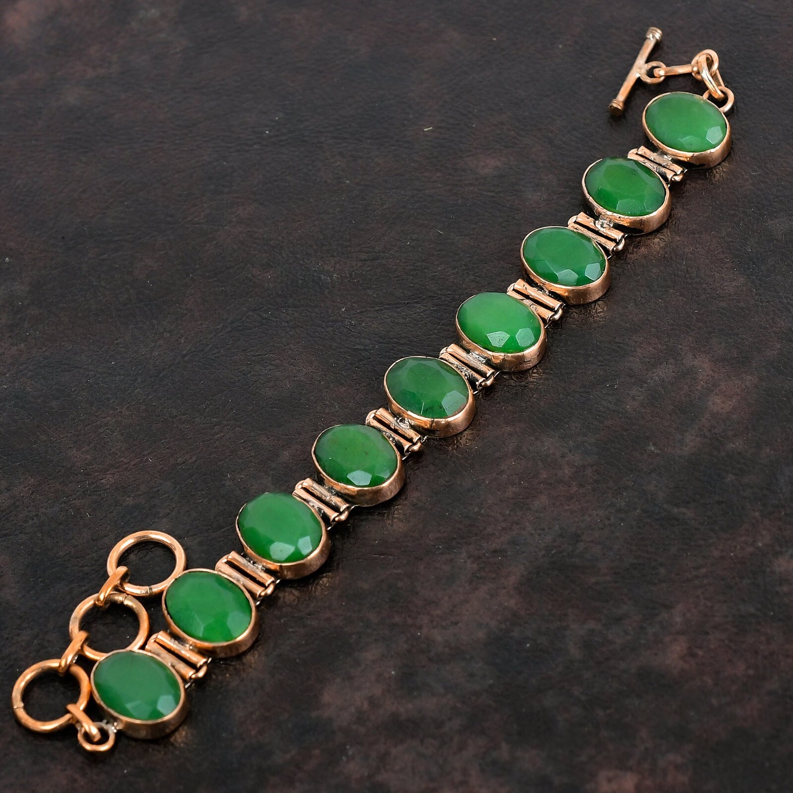 Valentines Sale Copper Oval Zambian Emrald Stone Bezel Wife Handcrafted Bracelet