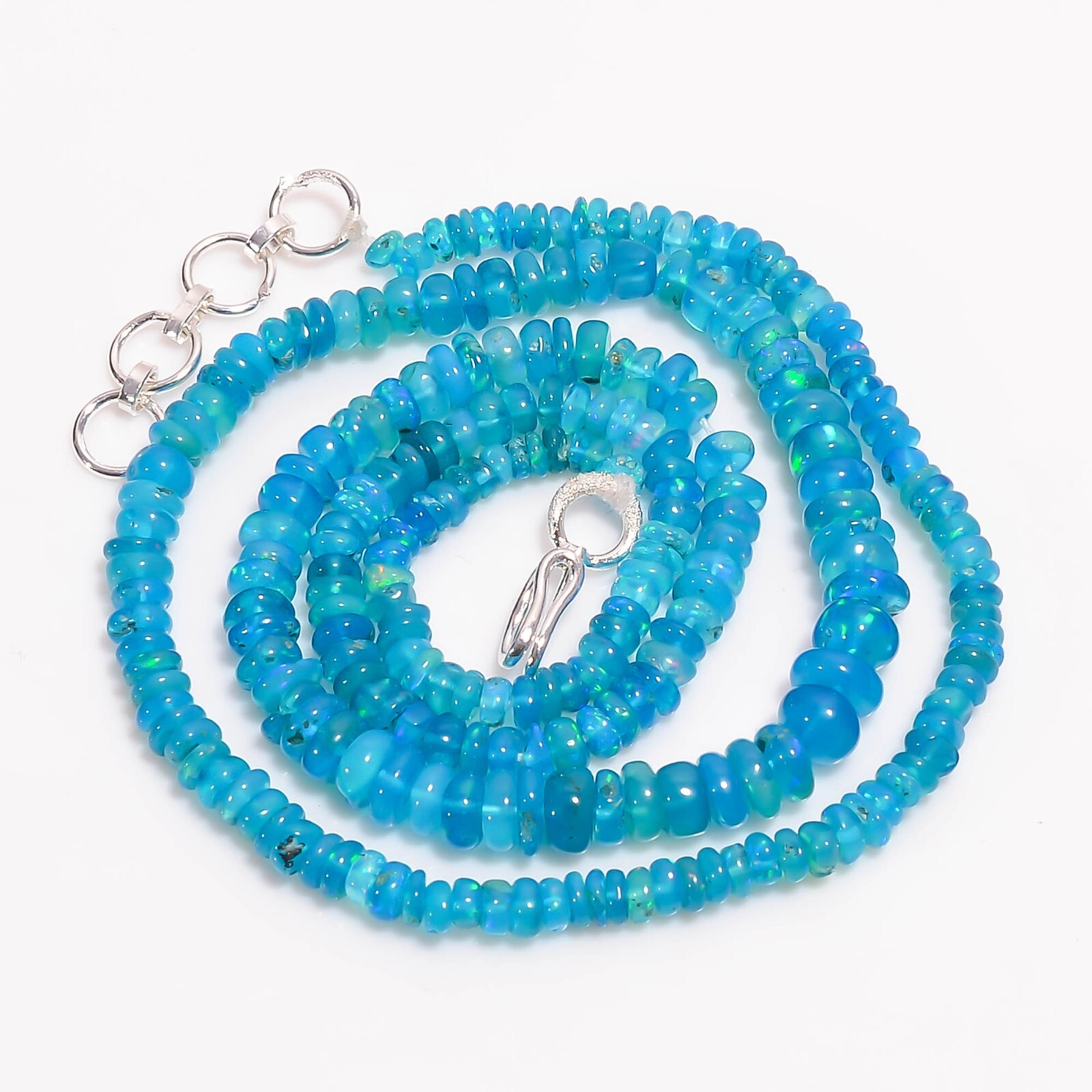 Natural Neon Blue Ethiopian Opal Rondelle Smooth Beads 2X2 5X3mm Necklace 17-18″