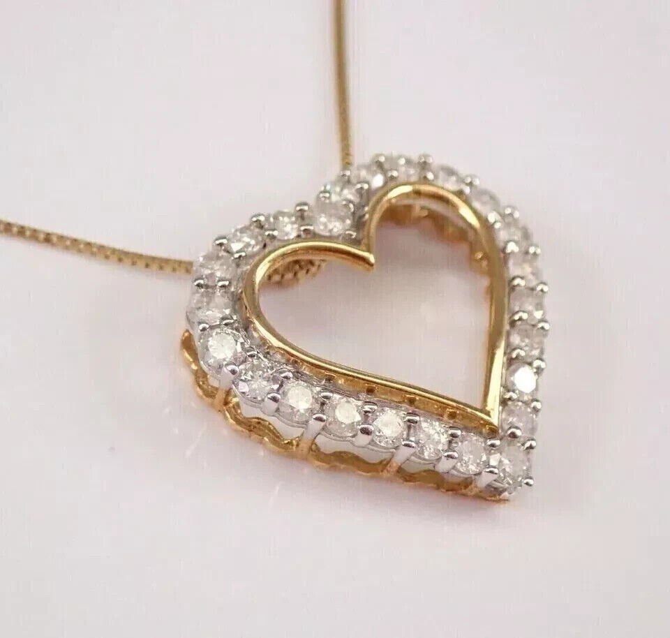 14K Yellow Gold Plated In 2Ct Round Cut Simulated Diamond Women’s Heart Pendant