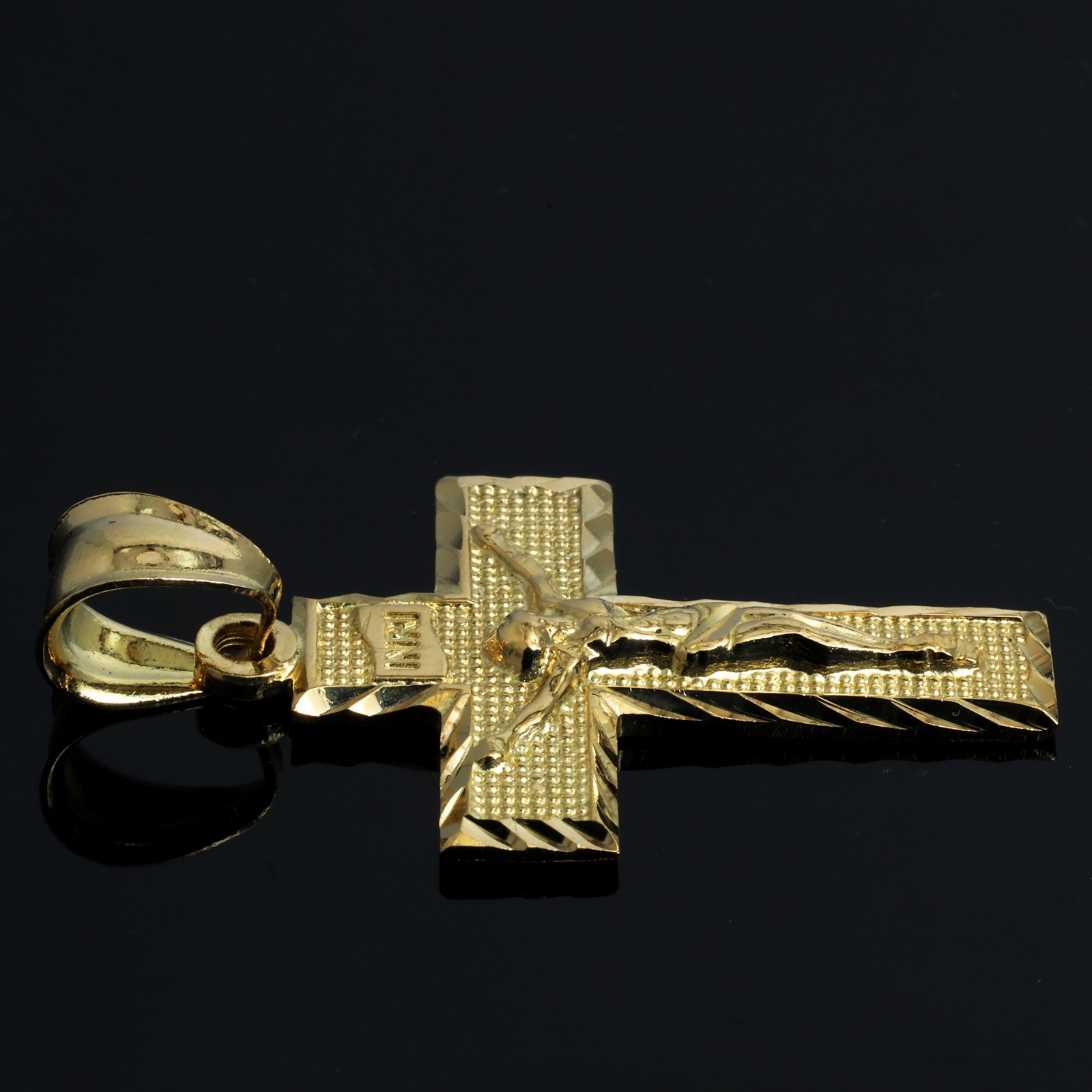 INRI Jesus Cross Charm Pendant 14k Gold Plated Brass 5mm 20″ Cuban Choker Chain