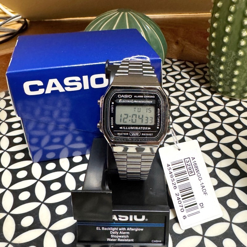 CASIO A168WGG-1A Digital Electro Luminescence Watch Dark Silver