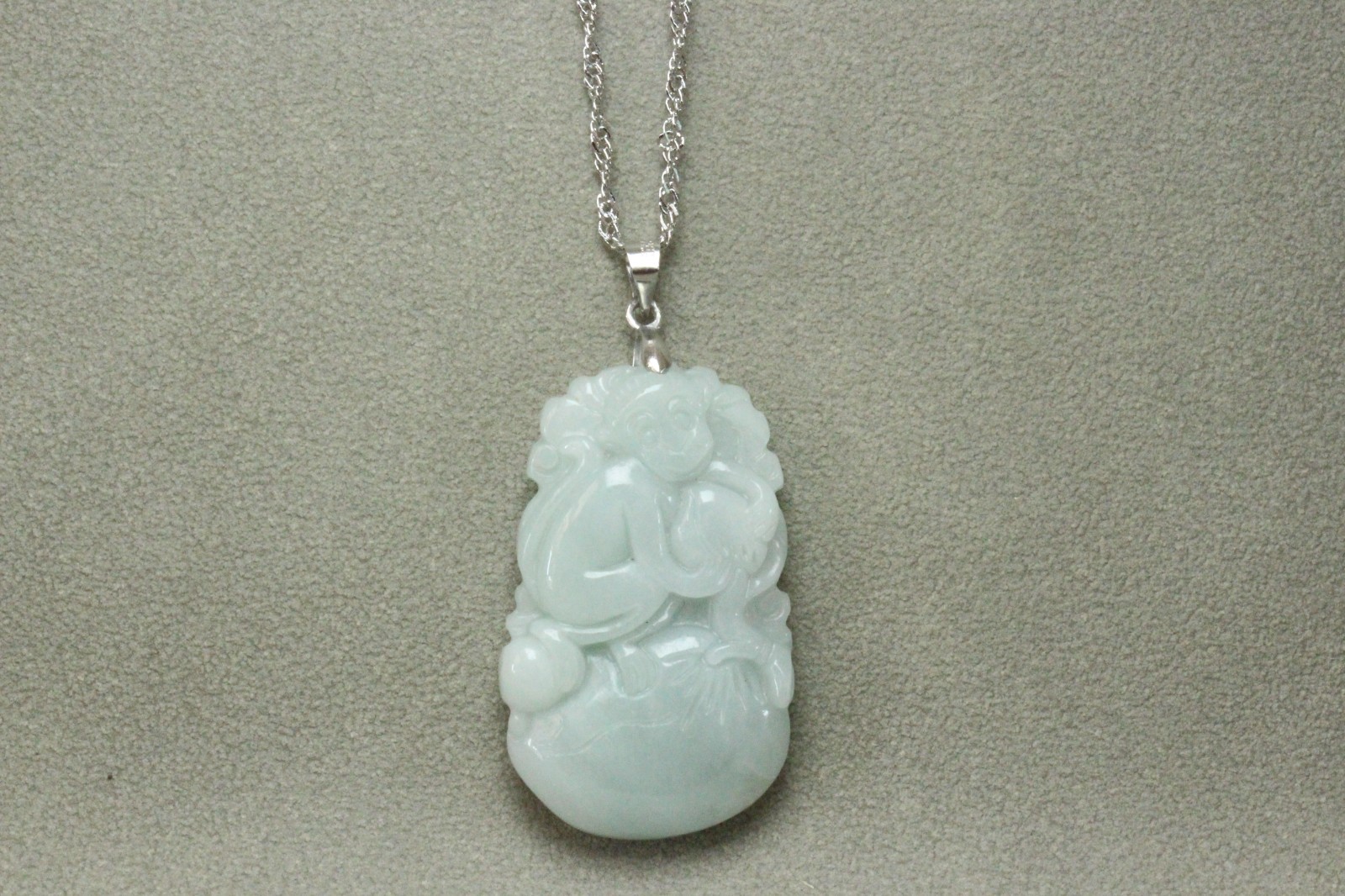 Natural White green A Jadeite jade Hand-Carved Monkey (Chinese Zodiac) Pendant