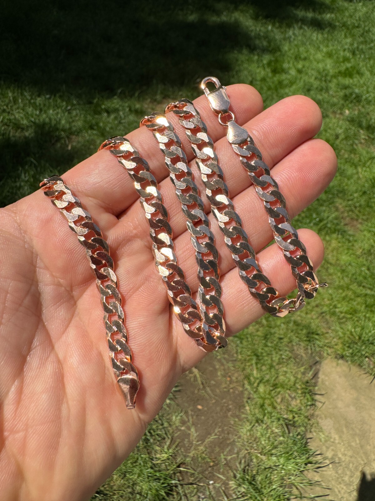 14k Rose Gold Plated REAL Solid 925 Silver Flat Cuban Link Chain Necklace 3-8mm