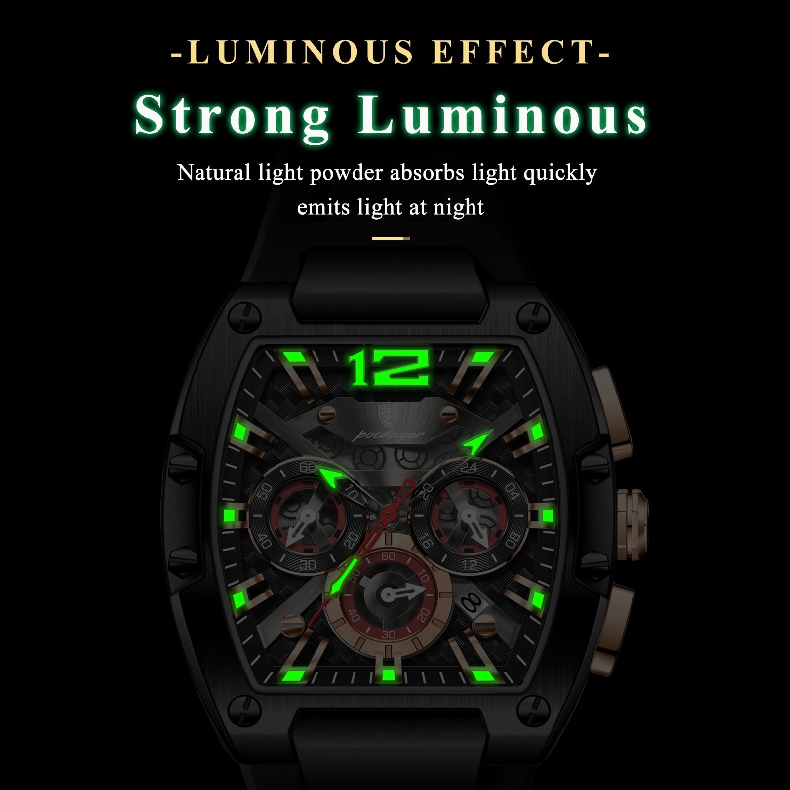Men’s Waterproof Waterproof Luminous Silicone Quartz Watches for Casual Sports.