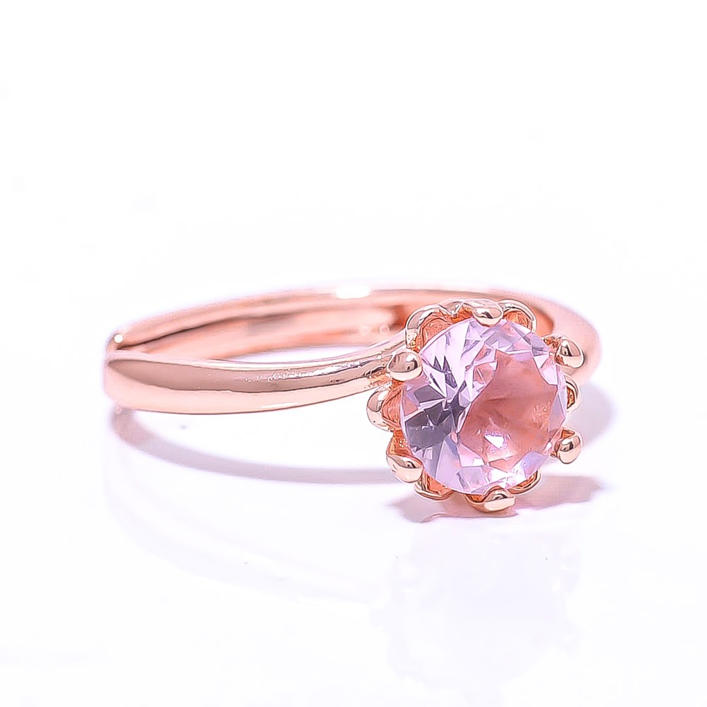Rose Quartz Gemstone Rose Gold Plated Ring Adst (143)
