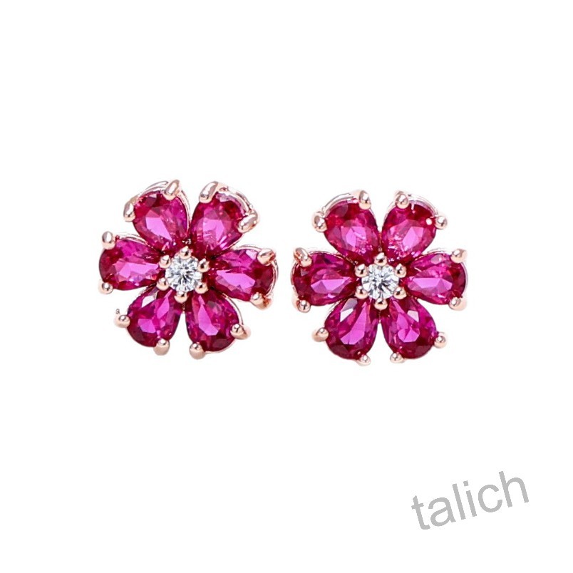 Shiny Rose Gold Plated Hot Pink Fuchsia CZ 10mm Small Daisy Flower Stud Earrings