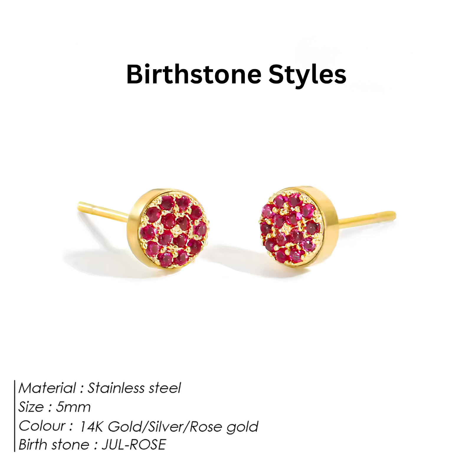 Birthstone Stud Earrings Stainless Steel Push Back CZ Women Girls Gift 12 Month